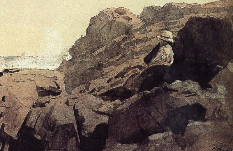 Winslow Homer A boy sitting on the rocks Norge oil painting art